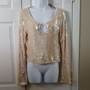Wild Fable champagne color long sleeve sequin blouse Sz M NWT